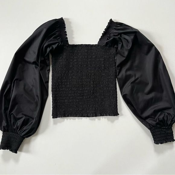 La Ligne Eloise Smocked Blouse Black Medium - Picture 2 of 7